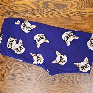 LuLaRoe Blue/Purple cats with glasses and black polka dots T/C